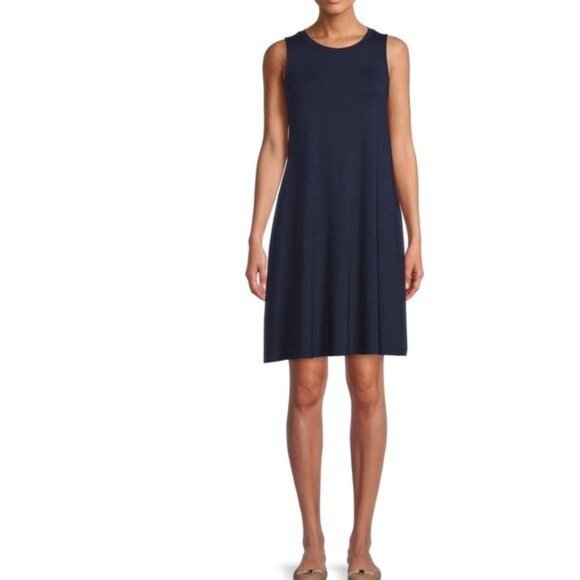 Time And Tru Womens Sleeveless Navy Swing Dress XXL 100% Cotton - Picture 1 of 6